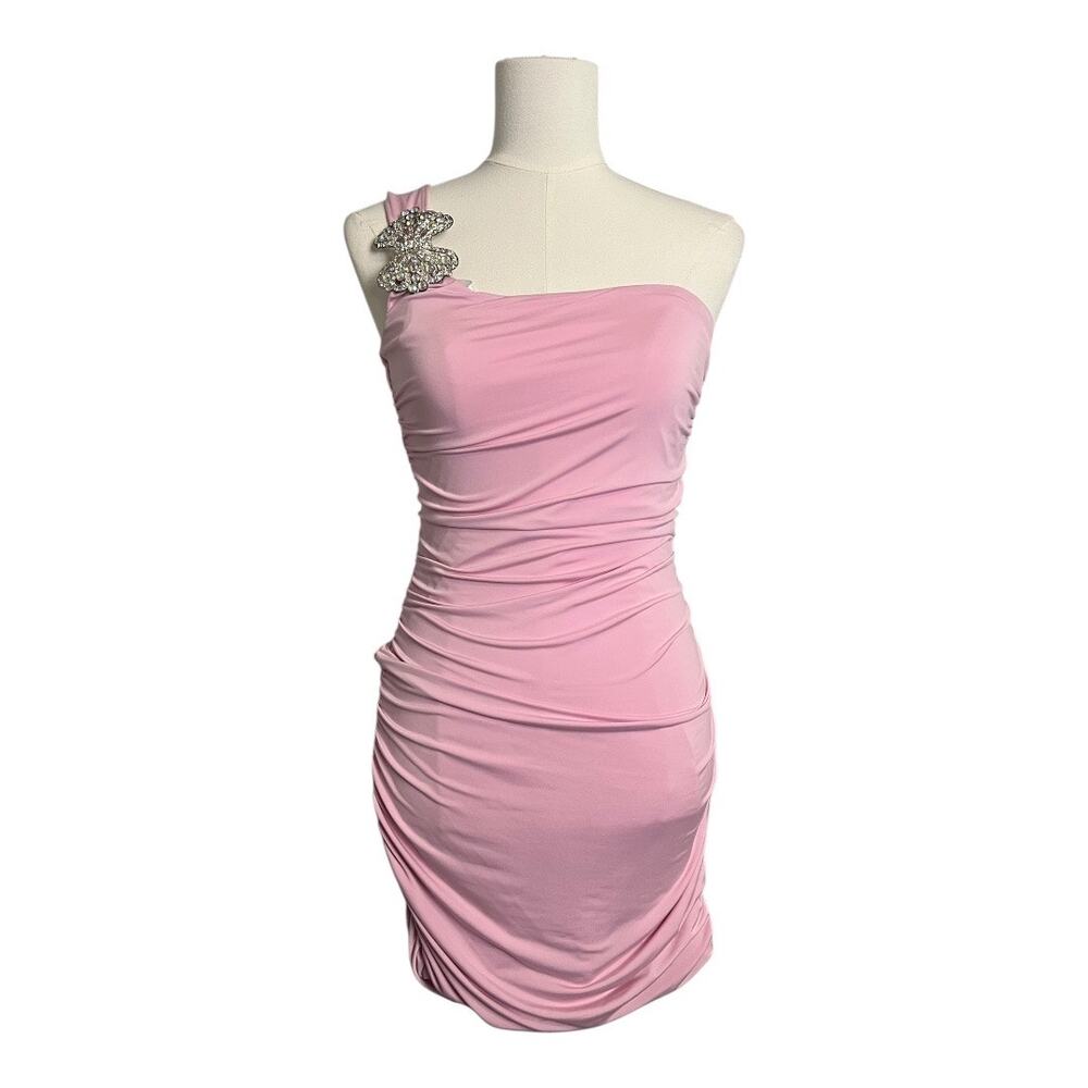 One Shoulder Coquette Body central Dress Girly Romantic 90s y2K Rhinestone Club